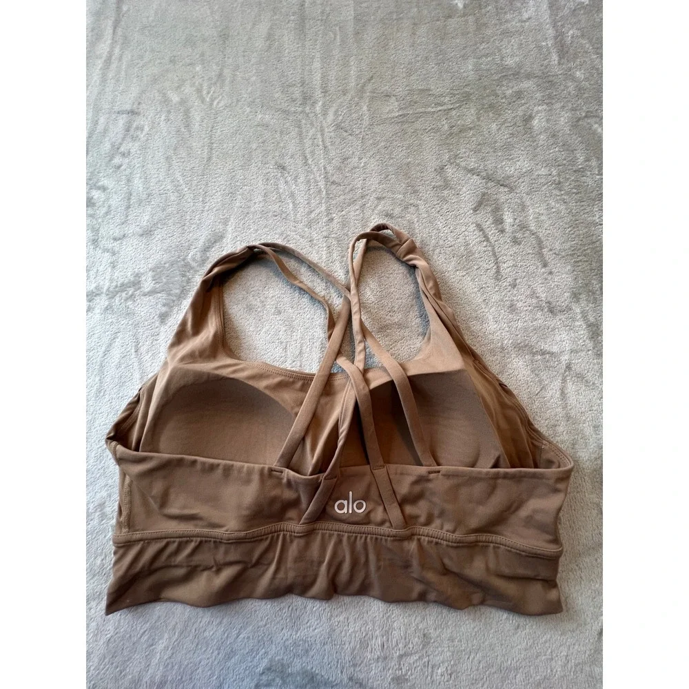 Alo Yoga Sports Bra Women XL Brown Crisscross Strappy Padded Activewear